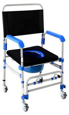 Produktbild von Toilettenstuhl mit Rollen, Duschstuhl für Senioren, fahrbarer Toilettenstuhl, höhenverstellbarer WC-Stuhl, klappbarer Pflegestuhl für Senioren, Kranke, Behinderte und Schwangere