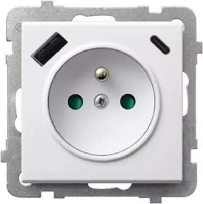 Zdjęcie produktu dla Pojedyncze gniazdo z uziemieniem z zaślepką, z ładowarką USB A+C biały Ospel Sonata GP-1RZPUSBAC/m/00