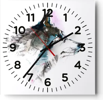 Produktbild von Wanduhr - Quadrat - Glasuhr - Hund Illustration Fantasie - 30x30cm - Schleichendes Uhrwerk - Lautlos - zum Aufhängen bereit - Dekoration Modern - Wanddekoration aus Glas - C4AC30x30-3100