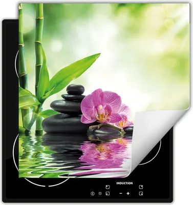 Produktbild von DarHaus Herdabdeckplatte 60x52 cm Anti Rutsch Matte Aufrollbar, Bamboo - Orchidee
