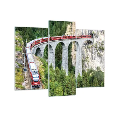 Produktbild von Bilder auf glas - 3 Teile - Viadukt Landwasser Zug - 130x100cm - Glasbilder - Wandbilder - Bilder - zum Aufhängen bereit - Wanddekoration aus Glas - Glas Bilder - Wandbild auf Glas - GCB130x100-4605