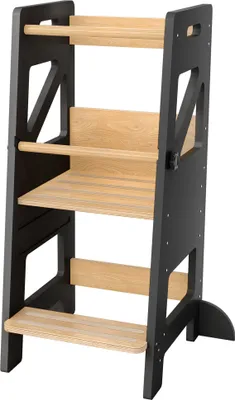 Produktbild von LARS360 Montessori Lernturm 2-in-1, Tritthocker höhenverstellbar, sicherer und stabiler Kindertritt, ideal für Babyzimmer und Kleinkinderzimmer, Schwarz