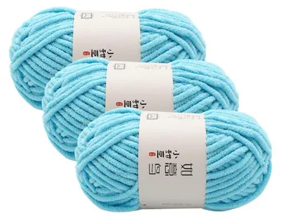 Image de Fil chenille épais, bleu ciel, 3 pelotes, 55g par pelote, 55m par pelote, 100% polyester