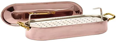 Fischpfanne aus Kupfer, verzinnt, mit Deckel & Grill, 40x13 cm