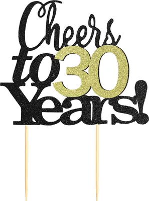 Produktbild von Torten Deko 30 Geburtstag Mann Frau, 1 Packung Prost auf Kuchendeko 30 Geburtstag Deko.Geburtstag Tortendeko für Happy 30th Birthday Hochzeitstag Party Kuchen Dekoration,Schwarz und Gold