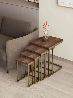 Produktbild von Skye Decor, Hochwertiger Nesting Tisch (4 Teile) Gold & Walnuss, 100% Melamin | 1001