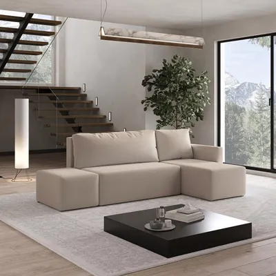 Produktbild von Masseno Ecksofa VELOTTI R-S mit Schlaffunktion L-Form, Sofa mit Bettkasten, Wohnzimmersofa, Couch, Soffa, Bettsofa, Couchgarnitur- Beige, QUELLE 05