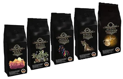 Obrázek produktu pro Kaffeeverkostungspaket aus Afrika, 5 x 500 g Ganze Bohnen