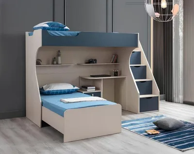 Immagine prodotto di Cameretta per bambini in legno blu con letto e comodino