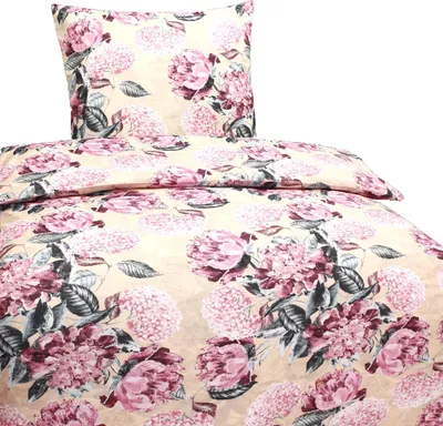 Produktbild von Hochwertige Baumwolle Bettwäsche Blumen Rosa Gelb 135x200 80x80cm: 4 tlg.