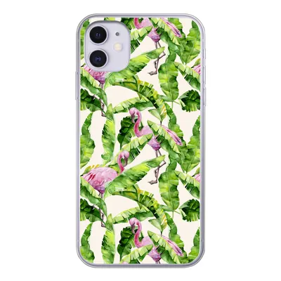 Produktbild von MuchoWow® Handyhülle Schutzhülle Hülle für iPhone 11 Flamingo - Blätter - Muster Silikon Softcase Handy Hülle - Handytasche