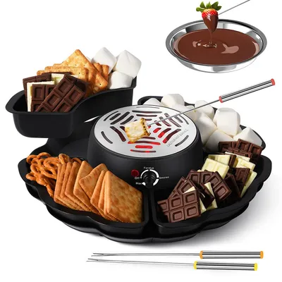 Produktbild von 2 in 1 Elektrischer S’mores Maker & Fondue Set, Indoor Tischgerät mit 4 Gabeln, 4 Tabletts & Flammenloser Heizplatte, Geschenkidee