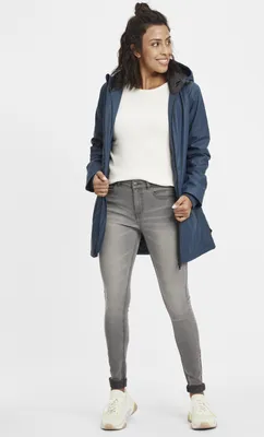 Produktbild von OXMO OXJanina Damen Regenmantel Regenjacke Übergangsjacke mit Kapuze