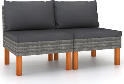 Produktbild von The Living Store Mittelsofas 2 Stk. Poly Rattan und Eukalyptus Massivholz