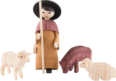 Produktbild von Hirte mit 3 Schafen gebeizt (7cm) von ULMIK