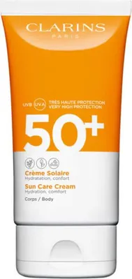 Zdjęcie produktu dla Clarins Sun Care Body Cream UVA/UVB 50+, Krem z filtrem przeciwsłonecznym, Twarz, Tubka, Nawilżający, Skóra uniwersalna, 150 ml