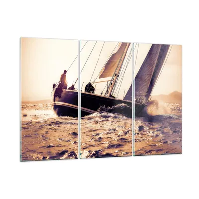 Produktbild von Bilder auf glas - Meer Yacht Welle - 165x110cm - Glasbilder - Wandbilder - Kunstdruck - zum Aufhängen bereit - Wanddekoration aus Glas - Glas Bilder - Wandbild auf Glas - 3 Teile - GCE165x110-3719