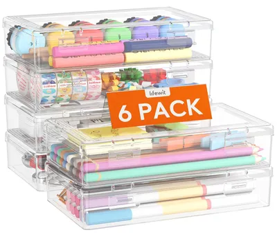Stiftbox mit Klickdeckel, 6er-Pack, transparent, 20,3 x 11,7 x 25,5 cm