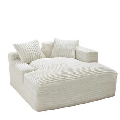 Image de PillowPalette - Canapé Lazy en velours côtelé avec coussins, canapé basse 135 x 152 x 80 cm, fauteuil canapé convertible, fauteuil chaise longue, beige
