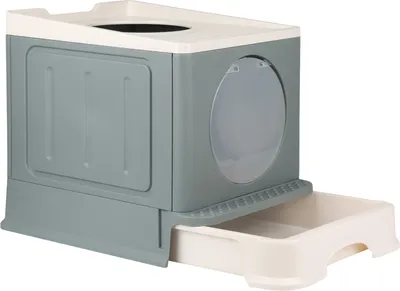 Image de Bac à litière grand bac à litière pliable avec entrée avant et sortie supérieure avec plateaux Couvercle et pelle pour animaux de compagnie Protection anti-éclaboussures
