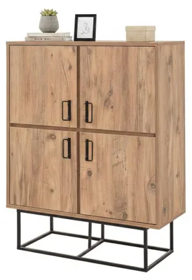 Produktbild von Kommode Alwaid, Wohnzimmerbuffet, Wohnzimmer-Sideboard, Moderne Küchen-Speisekammer, 93x36h115 cm, Eiche und Schwarz