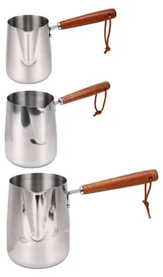 Melkopschäumkännchen 350 ml, Edelstahl mit Holzgriff