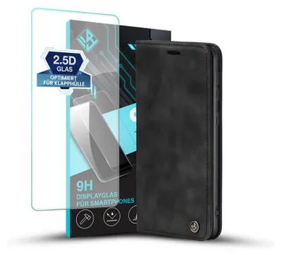 Produktbild von Handy Hülle für Samsung Galaxy S24 FE mit 9H Displayglas Klapphülle Bookcase Flip Cover Handy Tasche Etui Farbe: Schwarz