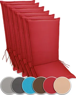 Produktbild von sunnypillow 6er Set Gartenstuhlauflagen  120 x 50  extra Dicke 9cm  Hochlehner Auflagen waschbar wasserdicht  Polsterauflagen Outdoor Stuhlauflagen Polster Sitzkissen Gartenstuhl  Rot