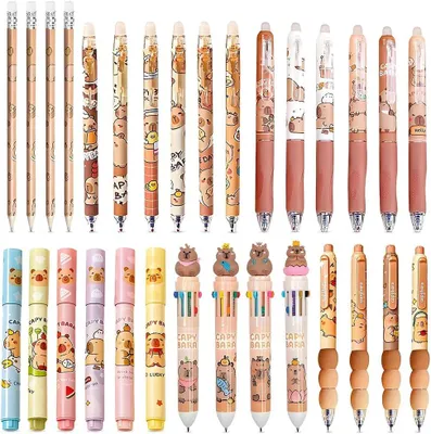 Productafbeelding van Capybara Schrijfset - Set van 30 - 0.5mm uitwisbare pennen & markeerders