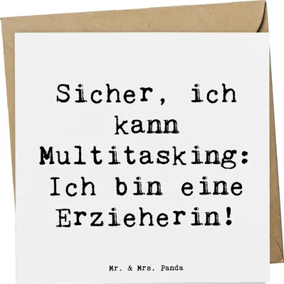 Produktbild von Mr. & Mrs. Panda Grußkarte Spruch Erzieherin Multitasking - Weiß - Geschenk, humorvoll, Beruf, Klappkarte, handgefertigte Geschenke, anlasskarte, jonglieren, liebevoll