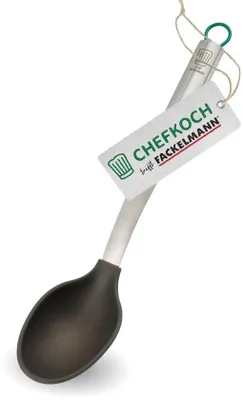 Obrázek produktu pro Prémiová servírovací lžíce z nerezové oceli se silikonovou špičkou, tepelně odolná do 230 stupňů, vhodná do myčky, ideální pro pánve s nepřilnavým povrchem