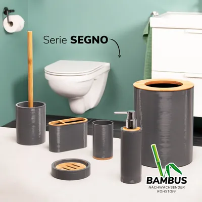 Obrázok produktu pre Bremermann SEGNO stojan na zubné kefky z bambusu a plastu - Stojan na pomôcky | Stojan na ústnu vodu, sivý