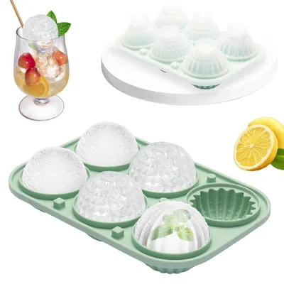 Immagine prodotto di Stampo in silicone per cubetti di ghiaccio, grande, rotondo, da 5 cm, con coperchio e imbuto, senza BPA, colore verde