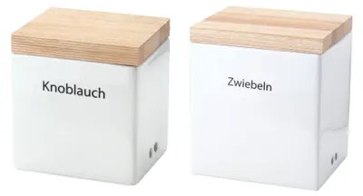 Produktbild von Continenta 2er Set Vorratsdose Zwiebel und Knoblauch mit Holzdeckel 18 x 15,5 x 20,6cm und 14 x 12 x 15,3cm 3922 + 3921