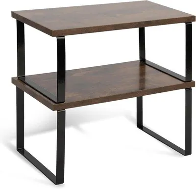 Productafbeelding van Keukenrek organizerset, 2 stuks, stapelbare houten en metalen rekken voor keuken en voorraadkast, ruimtebesparend, draagvermogen 15 kg