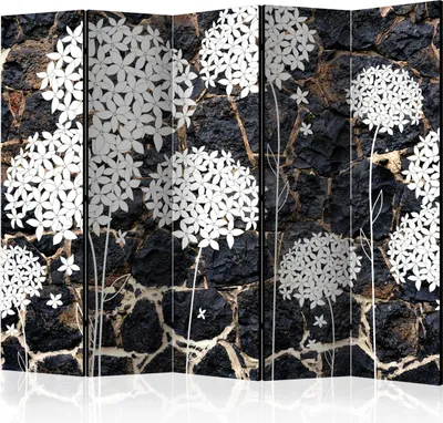 Produktbild von Akusticher Raumteiler Blumen Foto Paravent 225x172 cm beidseitig auf Vlies-Leinwand bedruckt Akustikschaum Trennwand Spanische Wand Sichtschutz Home Office Natur Stein b-A-0331-z-c