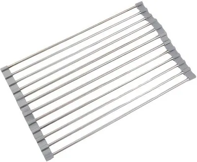 Produktbild von Unyqoos® faltbares Abtropfgestell für Spüle – Edelstahl & TPE, grau, 43 x 40 cm, rollbar, platzsparend