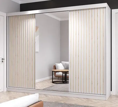 Produktbild von Krudox RAMIS Schiebetürenschrank mit Spiegel 203x216x62 cm, Grau, 4 Kleiderstangen