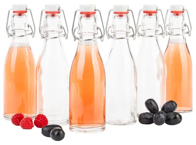 Obrázek produktu pro 6x otočná láhev 200ml pivní láhev kulaté skleněné láhve džus pivo pálenka likér ocet olej drátěný závěs