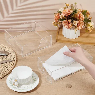 Produktbild von 2 Sets Servettenhalter aus transparentem Acryl - Papierbox - 19 mm quadratische Box - 24 x 13 cm - rechteckig - für Tisch - Küche - Badezimmer