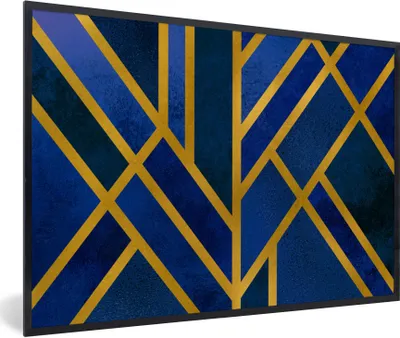 Produktbild von MuchoWow® Gerahmtes Poster Gold - Blau - Muster 90x60 cm - Poster mit Schwarzem Bilderrahmen Wandposter Rahmen Foto Bilder - Fotorahmen - Foto-Plakat