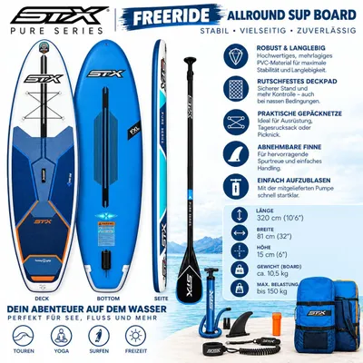 Zdjęcie produktu dla Zestaw deski SUP STX Freeride 10.6, nadmuchiwana, w zestawie wiosło, pompka i torba