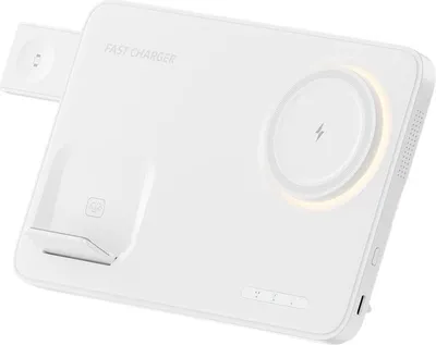 Produktbild von 15W Magnetische Wireless Ladestation 3-in-1 für 12-17 Pro Max, Apple Watch & AirPod, Schnelllade-Stand, Weiß
