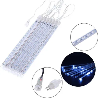 Zdjęcie produktu dla Zewnętrzne światła deszczowe Deszcz meteorytowy LED 8 lamp 144 diody LED Śnieg ICicle na Boże Narodzenie Halloween święto
