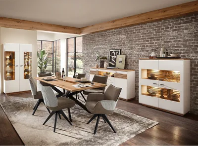 Produktbild von Esszimmer Set, weiß mit Eiche, FALLON-55, modern, 4-teilig
