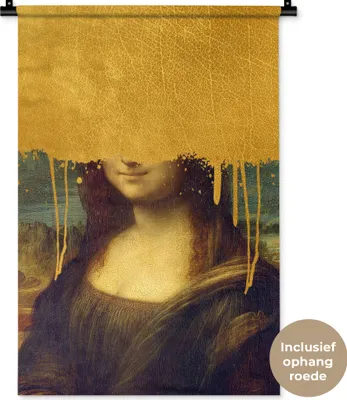 Produktbild von MuchoWow® Wandteppich Wandbehang Mona Lisa - Da Vinci - Gold 60x90 cm Tapisserie Dekoration Wandtuch - Foto-Teppich - Abwaschbar