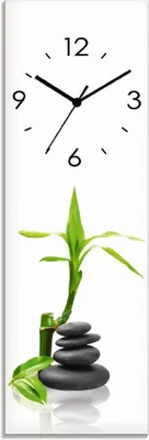 Produktbild von ARTland Glas Wanduhr Funkuhr - schwarzer Zeiger Spa Konzept Basaltsteine Größe: 20x60 cm