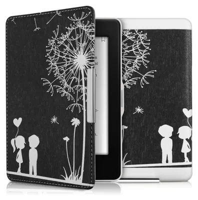 Produktbild von kwmobile Schutzhülle für Amazon Kindle Paperwhite Hülle - eReader Flip Case mit Auto Sleep Funktion - Pusteblume Love mit Weiß Schwarz