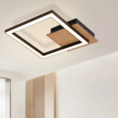 Produktbild von ZMH Deckenleuchte LED Deckenlampe Küche - 3000K Warmweiß Modern 12W Küchenlampe Klein Holz Schwarz Quadratisch für Küche Wohnzimmer Schlafzimmer Flur