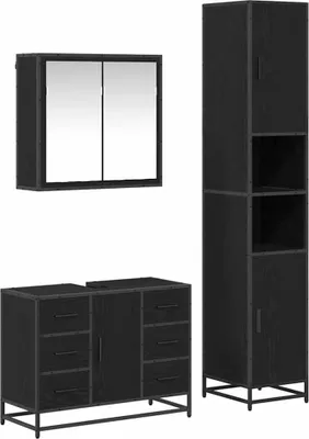 Productafbeelding van vidaXL Badkamerkastset, 3 stuks, zwart, eikenlook, 80 x 33 x 60 cm